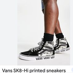 Vans Sk8-Hi Printed Sneakers In Black And White Sz-9.5 Vans’ Legendary High Top, Sidestripe Shoe , Durable Suede And Textile Uppers, Collage Upper Print And Logo Sidewall Print, Lace-Up Closure Vans Casual Sneakers With Graphic Print, Spring Black Sneakers With Graphic Print, Graphic Print Slip-on Sneakers For Streetwear, Vans Low-top Sneakers With Graphic Print, Vans Sneakers With Graphic Print And Round Toe, Black Lace-up Skate Shoes With Graphic Print, Black Graphic Print Lace-up Skate Shoes, Sporty Lace-up Canvas Shoes With Graphic Print, Sneakers Black And White