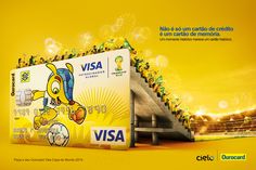 an advertisement for visa is shown in front of a stadium with yellow and green decorations