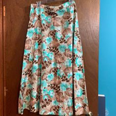 Nwt Bechamel Size 16 A-Line Long Floral Skirt, Cotton, Brown,Turquoise, Tan, Pink & White Floral Print, Waistline 33”, Hips 46”, Overall Length 35 1/2” Beach A-line Lined Skirt, Long Cream Skirt With Floral Print, Long Vacation Skirt, Retro Beige Lined Skirt, Beige Floral Print Midi Skirt, Retro Beach Skirt With Lining, Vintage Beach Skirt With Lined Detail, Vintage Beach Skirt With Lining, Vintage Floral Skirt