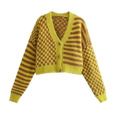 Style: commuting Size: S M L Color: yellow Casual Cardigan Sweater, Outfit Inspo Board, Fall Stripes, Knitted Cardigan Sweater, Cardigan Sweater Coat, Casual Cardigans, Sweater Coat, Inspo Board, Yellow Sweater