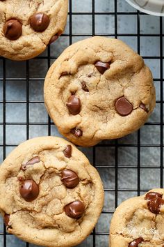 chocolate chip cookies cooling on a wire rack