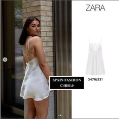 Zara White Satin Blogger Fav Dress Size Medium New With Tags Chic White A-line Slip Dress, Chic A-line Slip Dress For Day Out, Chic Zara Mini Dress For Vacation, Zara White Mini Length Slip Dress, Zara White Mini Slip Dress, Chic White Slip Dress For Day Out, Zara White Slip Dress For Date Night, Casual Zara Slip Dress For Vacation, Chic Zara Slip Dress For Summer