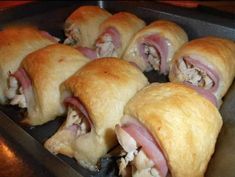 ham and cheese pastries in a pan ready to be eaten