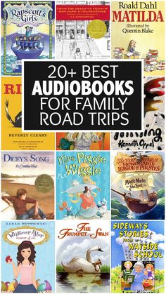 20 best audio books for family road trips with the title overlaying it's image