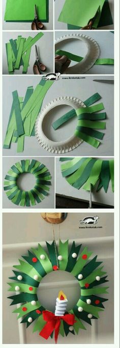 the steps to make a paper christmas wreath