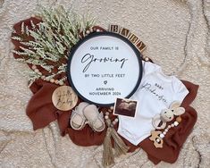 a baby's first birthday gift with personalized t - shirts and other items