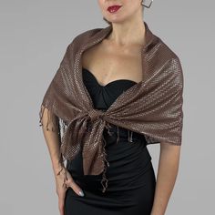 A very elegant and luxury scarf with silver thread viscose. Color: brown  Size: 100 x 100 cm (approx.) You can wear it on your shoulders or you can use any brosche to close it. Scarf Wedding Dress, Neck Scarfs, Dress Bridesmaids, Unique Scarf, Silk Neck Scarf, Brown Chocolate, Luxury Scarves, Brown Silver, Neck Scarf