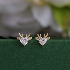 Reindeer Stud Earrings | Crystal Stud Earrings | Diamond Stud Earrings for Women Unique Diamond Earrings, Silver Crystal Earrings, Gold Diamond Earrings Studs, Gold Diamond Studs, Christmas Festival, Stylish Earrings, Women Earrings, Festival Jewelry, Unique Diamonds