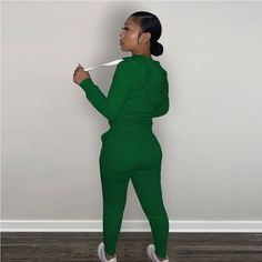 Zipper Fly Hooded Coat Jogging Pant Matching Set Green Hooded Tracksuit For Fall, Hooded Green Tracksuit For Winter, Fitted Green Tracksuit For Winter, Fitted Green Winter Tracksuit, Sporty Pants, Plus Size Two Piece, Basic Hoodie, Jogging Pants, Hooded Coat