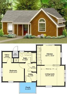 the floor plan for a small house with two bedroom and an open living area in it