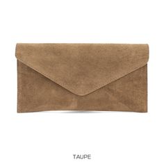 Versatile envelope shape clutch bag in genuine leather suede, with optional detachable wrist strap and adjustable length cross body or shoulder strap. Internal main zip and magnetic press-stud closure. Perfect for casual or occasion wear, just pick your favorite colour! !!  INCLUDES A WRISTLET BAND AND A CHAIN SHOULDER STRAP  Silver colour hardware Chain strap included Wristlet Composition: suede leather (exterior), PU (lining) Dimensions: 31.5 cm (L) x 1.5 cm (W) x 17 cm (H) Weight: 0.320 Kg Flat packed Fast delivery! Chic Leather Clutch With Card Slots, Brown Envelope Clutch With Removable Pouch, Beige Leather Clutch With Card Slots, Chic Envelope Wallet For Everyday Use, Leather Envelope Wallet With Removable Pouch, Elegant Leather Envelope Pouch, Soft Leather Envelope Clutch, Leather Envelope Clutch With Magnetic Closure, Leather Envelope Clutch For Everyday Use