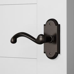 a black handle on a white door