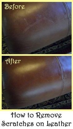 the before and after pictures of leather upholsters on a couch, showing how to remove scratches