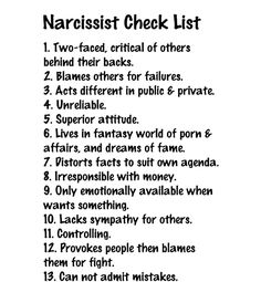 the narcisst check list is shown in black and white