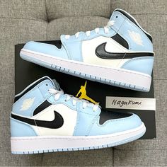 Nike Air Jordan 1 Mid White Ice Blue Shoes These Shoes Come With Youth Size 5.5 Youth = Women’s 7 (Last) Brand New With Original Box 100% Authentic Classic & Retro Style Ship In 24 Hrs All Sales Final. 100% Authentic #Nike #Airjordan #Retro #Streetwear #Sneaker Light Blue High-top Sneakers With Boost Midsole, Modern Blue High-top Sneakers With Rubber Sole, Light Blue High-top Jordan Shoes With Branded Insole, Light Blue Jordan Shoes With Round Toe For Streetwear, Modern Blue Custom Sneakers With Round Toe, Modern Custom Blue Sneakers With Round Toe, Light Blue High-top Sneakers With Round Toe, Custom High-top Light Blue Sneakers With Cushioned Footbed, Modern Blue High-top Sneakers With Cushioned Footbed