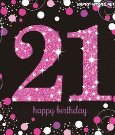 a 21st birthday card with pink and white confetti on the number twenty one