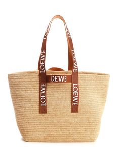 Raffia shopper by Loewe with double handle with white lettering logo. Summer Bag With Logo And Double Handle, Summer Bags With Logo And Double Handle, Summer Double Handle Bag With Logo, Casual Summer Bags With Logo, Beige Logo Bag For Summer, Check Email, Lettering Logo, Beach Bags, Letter Logo