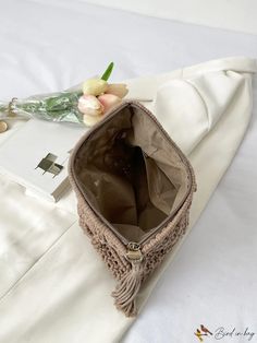 BirdinBag - Straw Tassel Decor Bag Large Capacity Rectangular Coin Purse For Travel, Beige Pouch For Daily Use, Beige Crochet Bag With Tassels For Travel, Daily Use Rectangular Shoulder Bag With Tassels, Vacation Tassel Clutch Bags, Beige Travel Coin Purse Pouch, Travel Beige Pouch Coin Purse, Daily Use Beige Pouch, Beige Shoulder Bag With Zipper Pouch For Travel