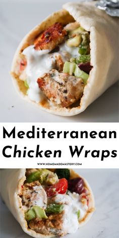 the chicken wraps are stuffed with meat and vegetables