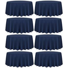 six navy blue round tablecloths on a white background