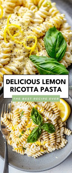 Image for Delicious Lemon Ricotta Pasta One Pot Ricotta Lemon Pasta, Lemon Pasta No Cream, Creamy Lemon Ricotta Pasta, Pasta With Ricotta And Lemon, Ricotta And Lemon Pasta, Pasta Dishes With Ricotta Cheese, Pasta With Ricotta And Spinach, One Pot Pasta With Ricotta And Lemon, Ricotta Recipes Pasta