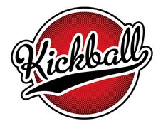 the word kickball written in black and red