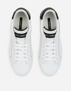 Calfskin Portofino sneakers: White Contrasting calfskin heel cup with rubber micro-injection logo Flat laces Calfskin footbed with branded label Rubber bottom with branded spoiler Branded rubber sole Item comes with a branded dust bag Made in Italy Man Sneakers, Dolce Gabbana Sneakers, Sneakers White, Sneakers Black, Bag Making, Calf Skin, Rubber Sole, Dolce And Gabbana, Dust Bag