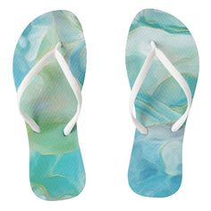 Summery flip flops featuring a watercolor turquoise marble pattern in shades of aqua blue, teal green, sea foam, and gold. Perfect casual footwear for a day at the beach, seaside and destination wedding favors, travel, etc. Flip Flop Wedding Favors, Turquoise Marble, Green Flip Flops, Destination Wedding Favors, Espadrilles Sneakers, Wedding Flip Flops, Aqua Wedding, Shades Of Aqua, Watercolor Tropical