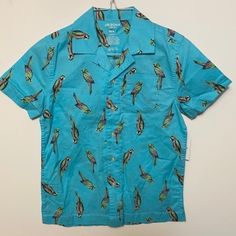 By Arizona Jean Company Blue, Tropical Parrots, Button Down Shirt Size Xs (6-7) New With Tags Thanks For Looking And Sharing. Fun Cotton Short Sleeve Camp Shirt, Playful Collared Blue Tops, Playful Blue Collared Top, Blue Summer Shirt With Snap Buttons, Blue Cotton School Shirt, Blue Summer Tops With Snap Buttons, Blue Short Sleeve School Shirt, Blue Shirt With Snap Buttons For Summer, Light Blue Cotton Shirt With Camp Collar