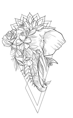 an elephant with flowers in its trunk on top of a triangle shaped diamond tattoo design