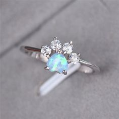 Paw Ring, Heart Engagement, Blue Opal Ring, Romantic Rings, White Opal Ring, Fire Opal Ring, Cat Paw, Zircon Ring, Opal Crystal