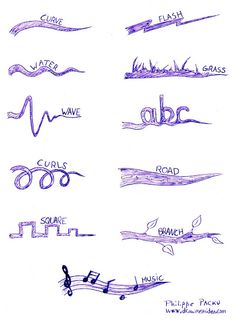 handwritten music notes with names and symbols