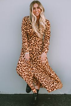 Stay stylish and comfortable with our Button-Up Long Sleeve Maxi Dress. Whether you're dressing up for a wedding or dressing down for a casual summer day, this simple and elegant dress has you covered. With its long length and versatile design, this dress is perfect for any occasion.Dresses > Maxi Dresses Material: 100%Polyester Pattern: leopard Neckline: V Neck Silhouette: Shift Details: Button Style: casual Color: cheetah Dresses Length: Long Sleeve Length: Long Sleeve Occasion: Daily,Vacation Glamour Outfit, Casual Maxi Dress, Cheetah Dress, Romper And Jacket, Cardigan Sweater Jacket, Maxi Robes, Curvy Dress, Sleeve Maxi Dress, Cardigan Sweaters For Women