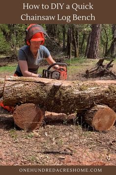 a man is using a chainsaw to cut logs