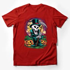 Grim Reaper Halloween Costume T-Shirt with Pumpkins and Spooky Forest Graphic Male T-Shirt Custom graphic T-Shirt.Customize your color Reaper Halloween Costume, Grim Reaper Halloween Costume, Spooky Graphic Tees, Forest Graphic, Horror Clothes, Grim Reaper Halloween, Spooky Forest, Sports Costume, Halloween Graphic Tees