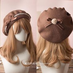 Preppy Cottagecore, Draw Reference, Girls Winter Fashion, Sailor Cap, Hair Accessories Collection, Beige Plaid, Wool Berets, Creation Couture, Beret Hat