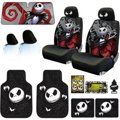 halloween car seat covers with matching headrests and steering wheel cover set for kids