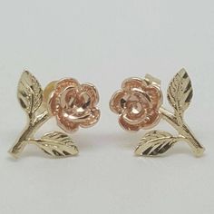 "Very beautiful 14k solid yellow and rose gold rose flower push back stud earrings. Size: 11*10MM (0.43\" * 0.39\") widest points. Average weight: 1.7 grams Type of fastening: push back butterfly Post length: 9MM COMES IN A NICE FREE GIFT BOX! YOUR SATISFACTION IS GUARANTEED! Please add me to your Favorites list Please review the description, item condition, and pictures carefully before shopping, Weight may vary due to mass production, Thank you!" Formal Rose Gold Earrings With Rose Design, Gold Rose Design Earrings For Anniversary, Rose Gold Earrings With Rose Flower Design, Rose Gold Flower Earrings In 14k Gold, 14k Rose Gold Flower Earrings, Formal Rose Gold Flower Earrings, Formal Gold Earrings With Rose Design, Rose Gold 14k Gold Flower Earrings, Formal Rose Design Earrings