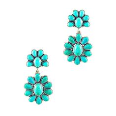 [Design] - Smooth Rich Turquoise color blended on vintage metal brings delicate and luxurious look [Material] - Our earrings are made with well-tended and nickel free artificial turquoise and metal. Our items are taken with the deepest of care to ensure you'll have a clean look! [Size] - Medium size earring, Approx. 1.25 x 1.25 Inches [Occasions] - Our earrings are perfect to wear any day, whether it's to spice up your style or give off a nice impression. You can also spread your love and gift t Vintage Turquoise Flower Earrings, Vintage Turquoise Dangle Flower Earrings, Turquoise Nickel Free Flower Earrings, Nickel Free Turquoise Flower Earrings, Bohemian Turquoise Flower Earrings Nickel Free, Elegant Turquoise Flower Earrings Nickel Free, Elegant Turquoise Nickel-free Flower Earrings, Bohemian Turquoise Flower Shaped Jewelry, Bohemian Turquoise Flower-shaped Jewelry