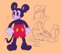 a drawing of a mickey mouse standing next to another cartoon character