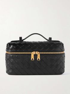 BOTTEGA VENETA Bang Bang Vanity intrecciato leather tote Designer Formal Cosmetic Bag Rectangular, Designer Formal Rectangular Cosmetic Bag, Luxury Black Rectangular Cosmetic Bag, Luxury Rectangular Cosmetic Bag, Luxury Black Leather Cosmetic Bag, Luxury Black Cosmetic Bag For Evening, Luxury Black Cosmetic Bag With Removable Pouch, Luxury Formal Rectangular Cosmetic Bag, Elegant Rectangular Cosmetic Bag For Business