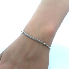 * Designer Ashi 925 Sterling Silver Round Diamond Bar Adjustable Tennis Bracelet * Max Inner Cuff Measures: 9" * Bar Measures: 1-1/4" X 1/8" * Weight: 5.7 Tgw * 12 Round Diamonds Measure Approximately 1 Mm Each * Closure: Slide * Marked: 1/20 * 925 * Ashi * S * Condition: As Pictured. * S6060 Formal Silver Chain Bracelet With Pave Setting, Silver Chain Bracelet With Pave Setting, Classic Silver Chain Bracelet With Pave Setting, White Gold Sterling Silver Chain Bracelet With Diamond Accents, Everyday Classic Sterling Silver Diamond Bracelet, Elegant Silver Tennis Bracelet Channel Set, Elegant Silver Tennis Bracelet With Channel Set, Formal Sterling Silver Chain Bracelet With Diamond Accents, Classic Silver Channel Set Diamond Bracelet