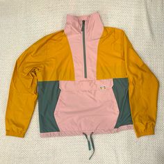 Outdoor Research Women’s Swiftbreaker Small, Color: Sienna/Caramel/Balsam. New, Never Worn. Casual Pink Patchwork Windbreaker, Retro Yellow Windbreaker For Spring, Casual Orange Color Block Outerwear, Yellow Windbreaker With Pockets For Fall, Fall Yellow Windbreaker With Pockets, Yellow Spring Windbreaker For Outdoor Activities, Retro Yellow Windbreaker For Fall, Casual Pink Color Block Windbreaker, Casual Mustard Outerwear For Outdoor