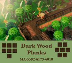 an advertisement for dark wood planks in the middle of a forest with lots of trees