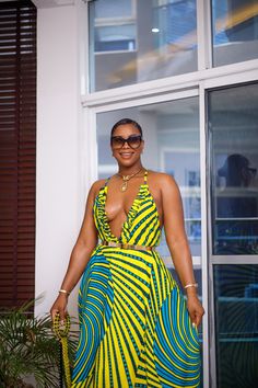 This elegant unlined maxi dress, designed with a radiant yellow and blue African Ankara print, was created to make you feel like royalty, whether you’re going to a dinner party or a wedding! Unlined Relaxed fit Maxi length Made from 100% African wax print Made in Nigeria. Printed Yellow Maxi Dress, Blue Bold Print Dress For Vacation, Blue Dress With Bold Print For Vacation, Yellow Printed Maxi Dress For Party, Fitted Yellow Printed Maxi Dress, Yellow Printed V-neck Maxi Dress, Yellow Long Dress For Vacation, Yellow Printed Maxi Dress, Yellow Printed Beach Dress