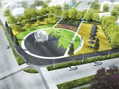 an artist's rendering of a circular park in the middle of a road