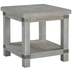 a small wooden table with one shelf on the side