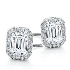 These earrings have approximately 36 round brilliant cut diamonds set in rectangle shape halo that perfectly frames the center diamond of your choice. Build your own to match your engagement ring or just a perfect pair of studs.  This setting can accommodate a rectangle center diamond 0.20-5.0ct. Emerald Cut Diamond Earrings With Halo Design, Emerald Cut Halo Diamond Earrings, Diamond Emerald-cut Halo Earrings, Emerald Cut Diamond Earrings With Halo Design For Anniversary, Emerald Cut Diamond Earrings With Halo Design For Wedding, Rectangular Diamond White Diamond Earrings, Diamond White Rectangular Diamond Earrings, Emerald Cut Halo Setting Earrings For Anniversary, Emerald Cut Diamond Earrings With Halo Setting