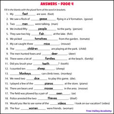 the worksheet for answers page 4, which includes words that are in english