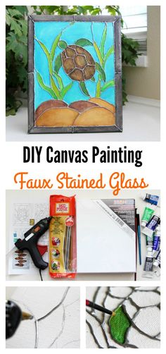 the process is to make this diy canvas painting faux stained glass art project